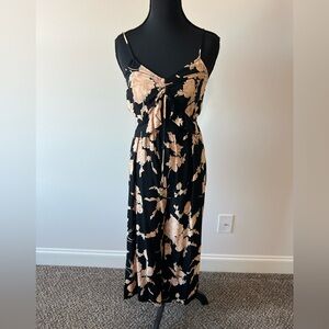 Saltwater LUXE Black and Tan Floral Jumpsuit with cut out detail on front XS